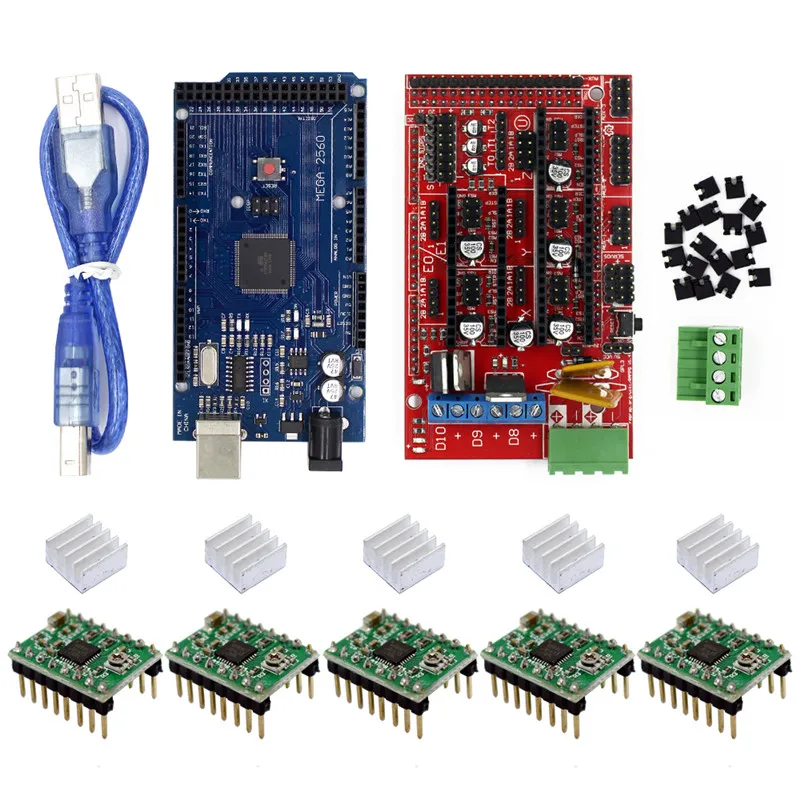Комплект для 3D принтера MEGA2560 R3 основная плата управления RAMPS1.4 панель A4988