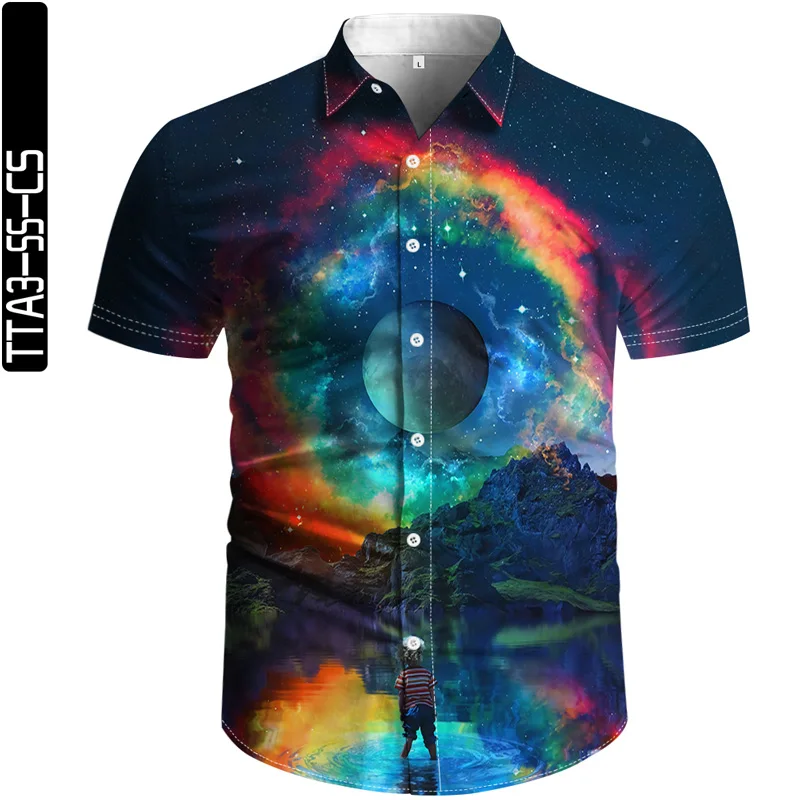 

2021 hot sale summer new style European and American men's clothing casual fashion printed shirt cardigan short sleeve shirt men