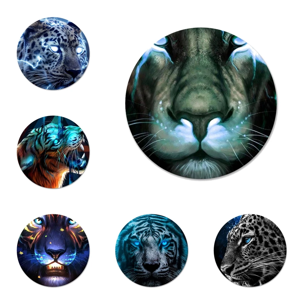58 мм Красочные лев тигр леопард значок с волком брошь заколка аксессуары для
