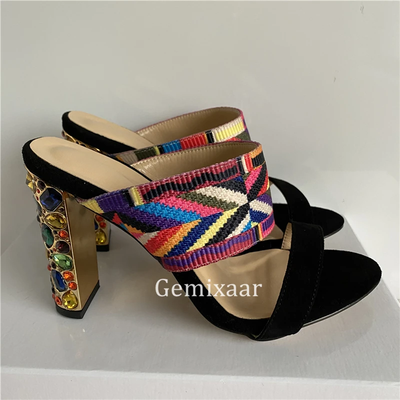 Плетеные разноцветные сандалии с одним ремешком женские Роскошные замшевые на