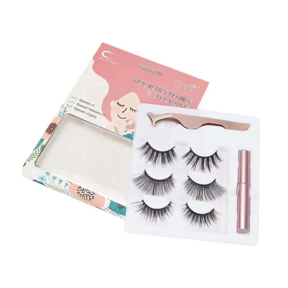 

Magnetic False Eyelash Set 3 Pairs Of Liquid Eyeliner Naturally Long Eyelashes And Glue-free Thick Curled False Magnetic Z3X6