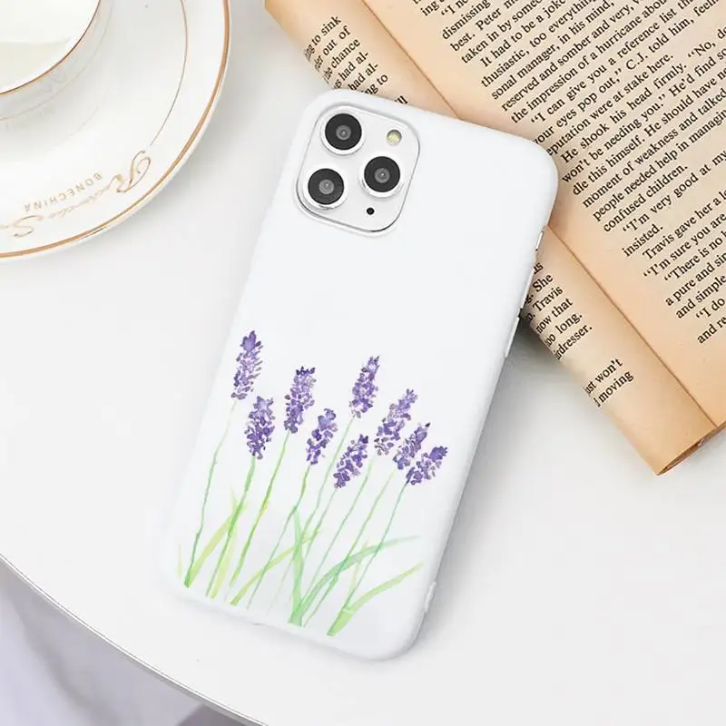 

Simple Lavender Purple Flowers Phone Case Candy Color for iPhone 6 7 8 11 12 s mini pro X XS XR MAX Plus high quality coque