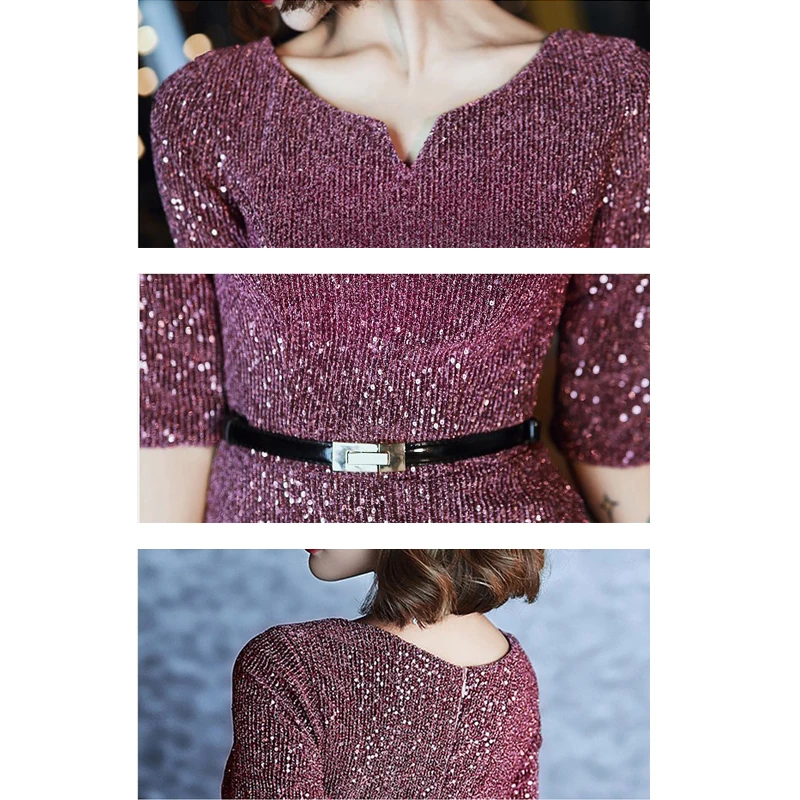 Вечерние платья с блестками длиной до колена рукавом локтя элегантные вечерние