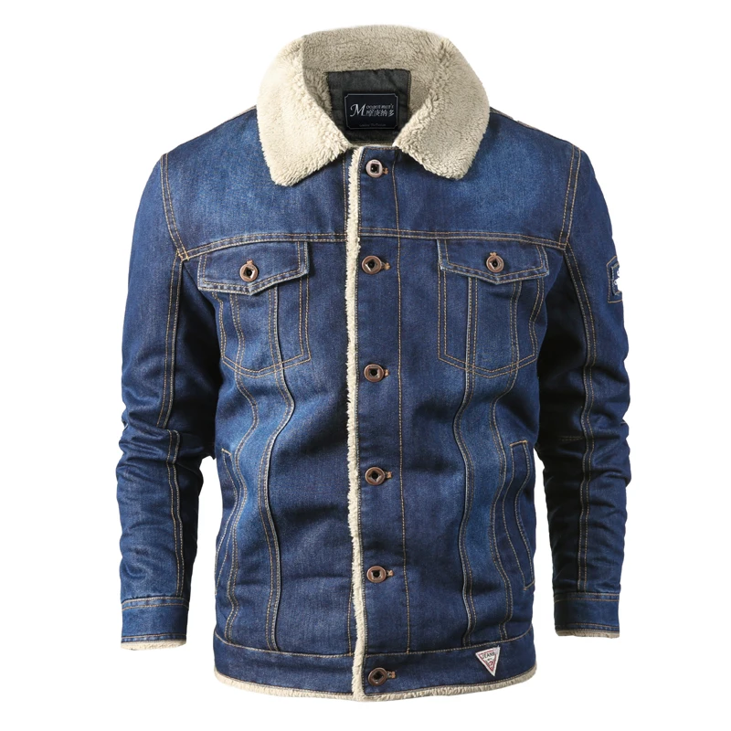 

Men's Denim Jacket Winter Parkas Windproof Thick Fleece Warm Coat Men Fashion Casual Fur Collar Brand Jacket Men 6XL