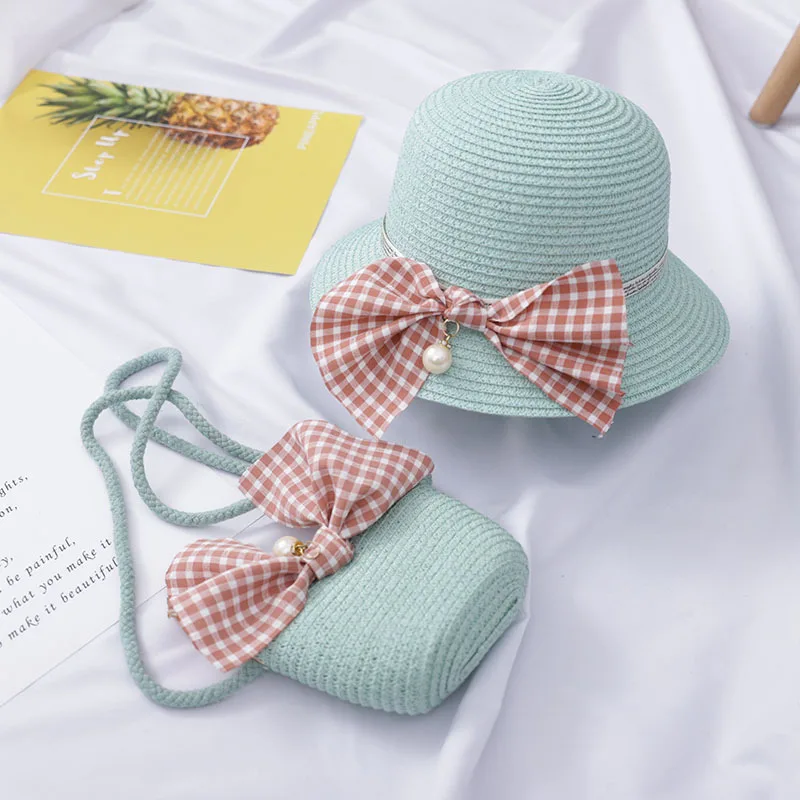 

Girls' Lovely Bag Hat Set Summer Outdoor Travel Japanese Beach Sun-Proof Sun Protection Bow Hat