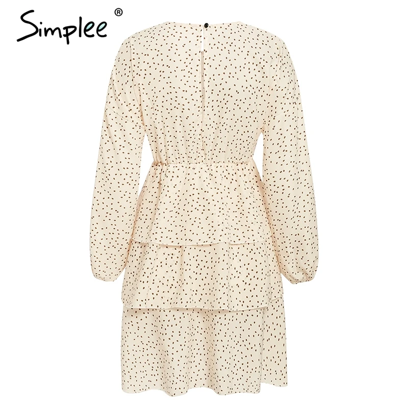 Simplee Dot print chiffon long sleeve women dress A-line ruffled elastic high waist female casual Party club ladies | Женская одежда