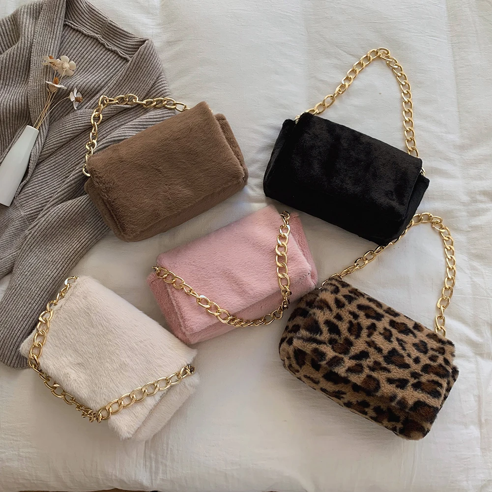 

Сумки на плечо винтажные однотонные с принтом плюшевые сумки через плечо женские осенне-зимние сумочки на цепочке плюшевая текстура