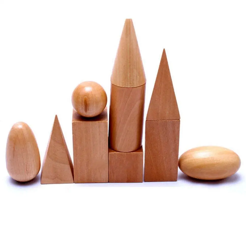 

Montessori Wooden Geometric Solids 3-D Shapes Mystric Bag of Geometry Shapes Learning Education Math Toys