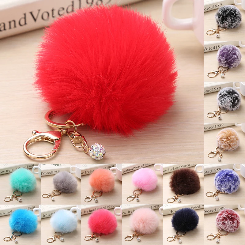 Cute Faux Rabbit Fur Ball Keychain Key Holder Pompom Making Car Chain Porte Clef Charms Luxury Keyfobs | Украшения и аксессуары