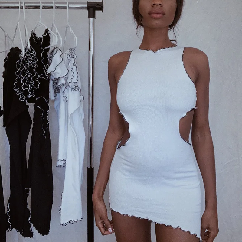 

Лето 2021, модное асимметричное облегающее платье, платье-жилет, женское белое черное ажурное мини-платье без рукавов