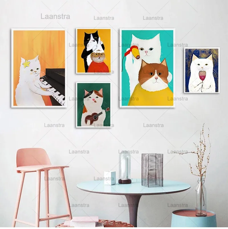 

Cartoon Cat Posters and Prints Canvas Oil Painting Wall Art Pictures for Living Room Kid's Bedroom Nursery Cuadros Home Decor