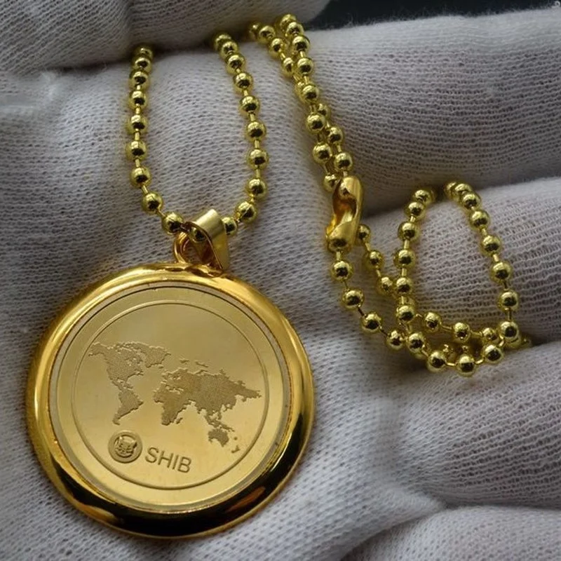 

Shib Coin Necklace Gold-plated Silver Color Embossed Digital Virtual Coin Commemorative Collection Lucky Coin Birthday Gift