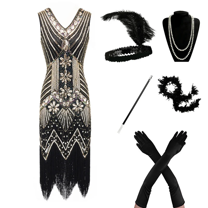 1920s Flapper платье Great Gatsby вечерние платья с блестками и бахромой