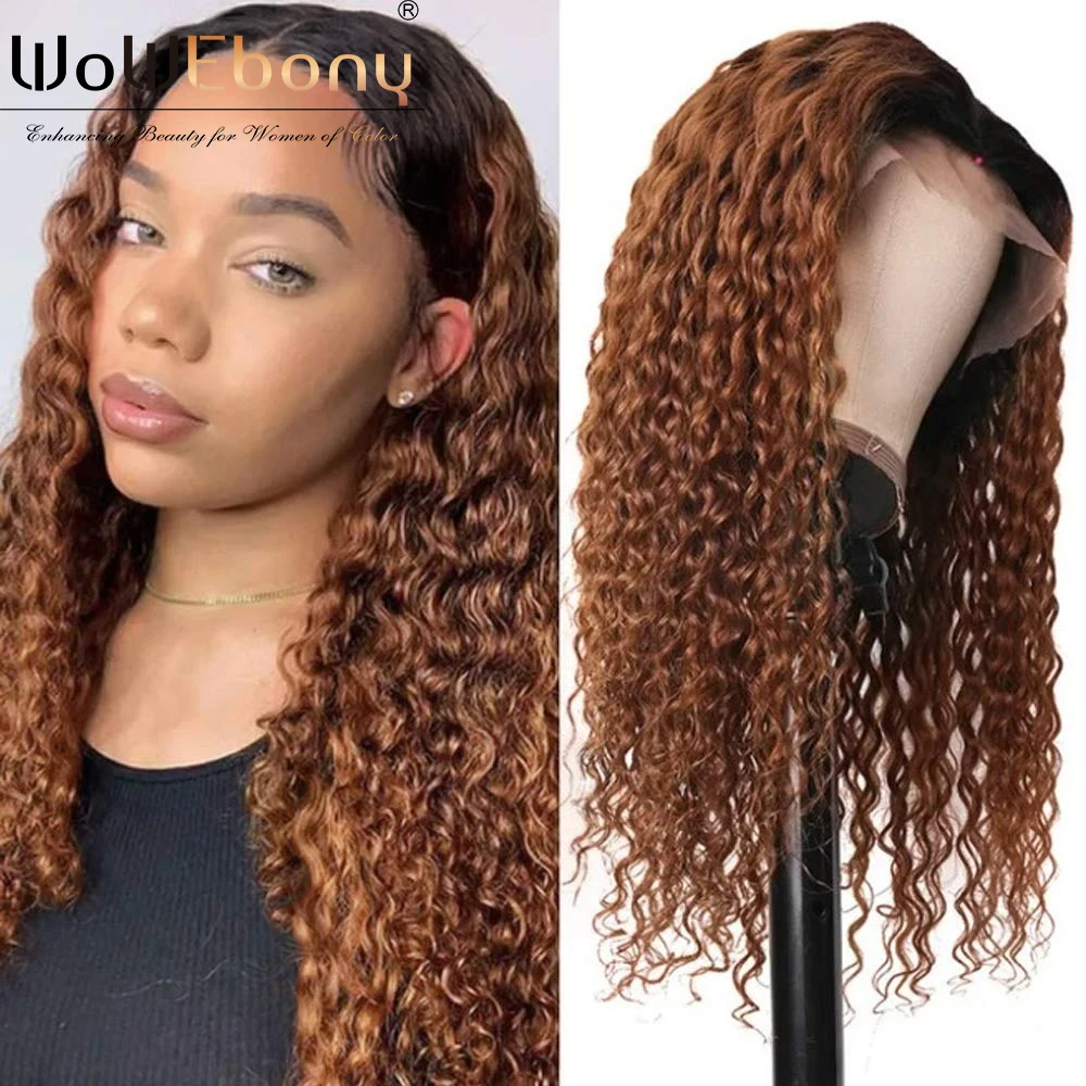 Online Wig Depan Renda Gelombang Air Sorot Ombre Coklat 13X1 T Bagian Wig Renda 1b30 Wig Rambut Manusia Keriting 250 Ketebalan Wig Ombre Yang Ditanami