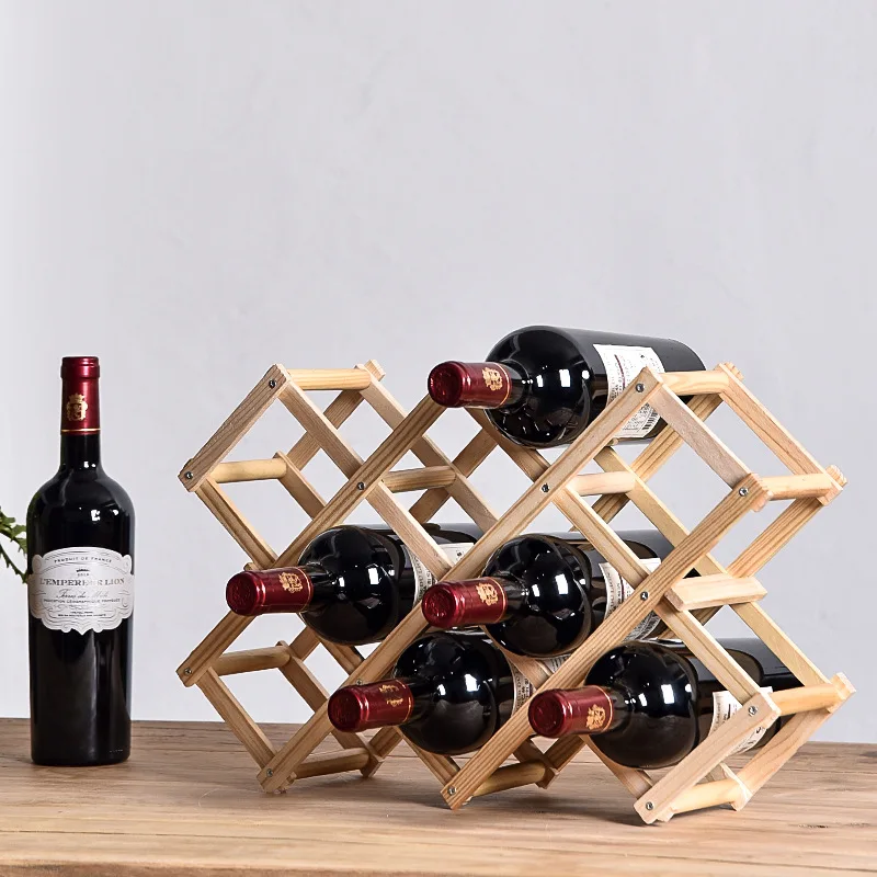 

Quality Wine Racks Wooden Wine Bottle Holder 10 Bottle Holder Mount Bar Display Shelf Folding Wood Organizer Wine Racks Men Gift