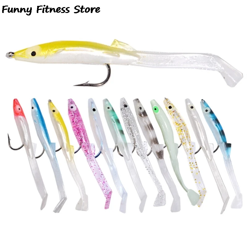 

6pcs/lot Fishing Soft Bait with Hook Aritificial Silicone Bass Lure 3D Eyes Swimbaits Pesca Tackle Accessories Trolling Lure