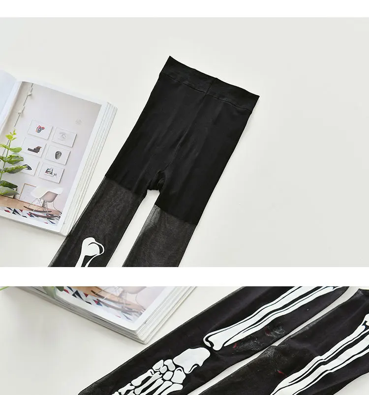 

New 80D Women's Skeleton Print Stockings High Waist Stretchy Ankle Sexy Leggings Tights