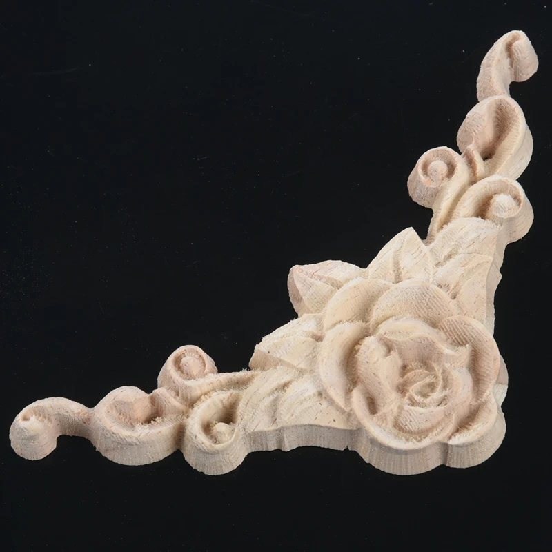 

4pcs 8*8cm Wood Carved Corner Onlay Applique Door Cabinet Rose Unpainted European Style