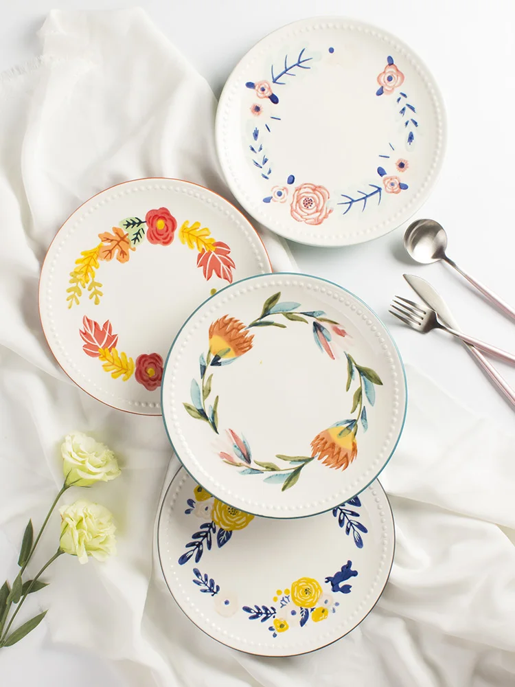 

Новая японская посуда, керамическая посуда с подглазурными цветами, плоская посуда, десертные блюда, западные блюда, посуда, обеденные таре...