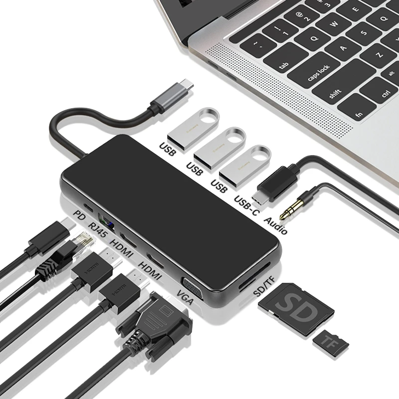 

12 in 1 Type C USB Hub Docking Station USB3.1 to Ethernet Port/HDMI/VGA/Audio/PD HUB for Pro Thunderbolt
