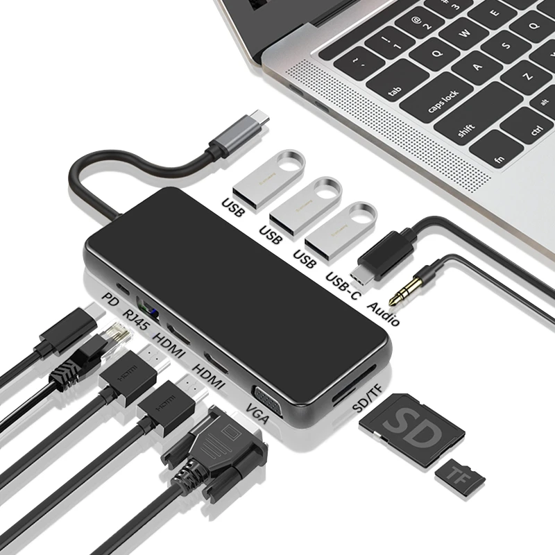 12 in 1 Type C USB Hub Docking Station USB3.1 to Ethernet Port/HDMI/VGA/Audio/PD HUB for Pro Thunderbolt
12 in 1 Type C USB Hub Docking Station USB3.1 to Ethernet Port/HDMI/VGA/Audio/PD HUB for Pro Thunderbolt
