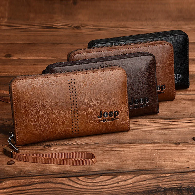 

Luxury Brand Men Clutch Bag Fashion Long Wallet Men Leather Double Zipper Business Purse Black Brown Casual Male Handy Money Bag