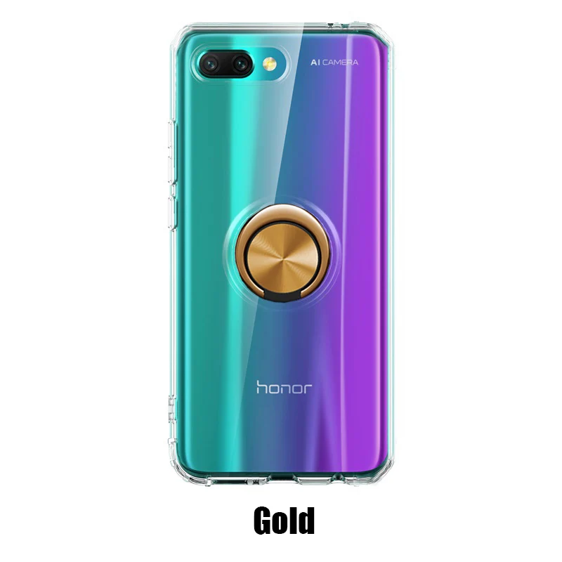 Роскошный чехол для телефона s для huawei honor 10 чехол Прозрачная мягкая силиконовая защита из ТПУ кольцо магнетизм чехол для honor 10 Coque - Цвет: Золотой