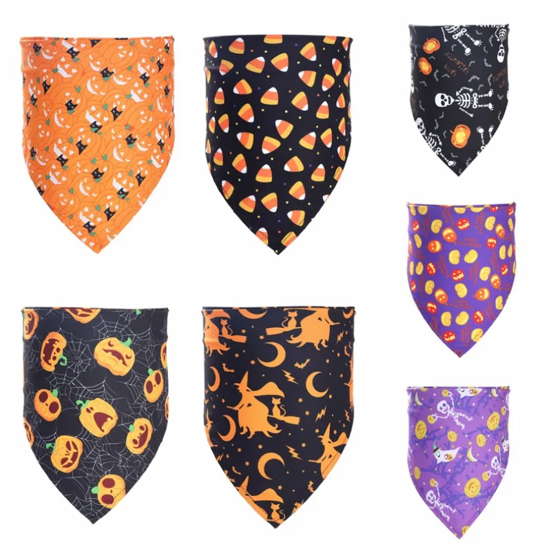 

Pet Puppy Bandana Pumpkin Candy Printed Scarf Bib Cats Dogs Triangular Bandage Collar Large Dog Pet Grooming Accessories