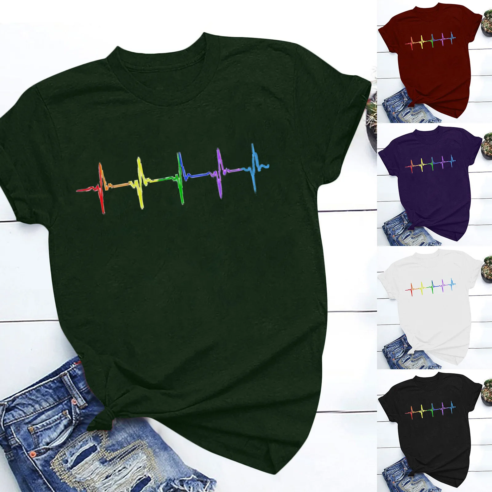 

Causal Painting Tops All-Match Sleeve T-shirt Women's Print Fashion Short Women's T-Shirts