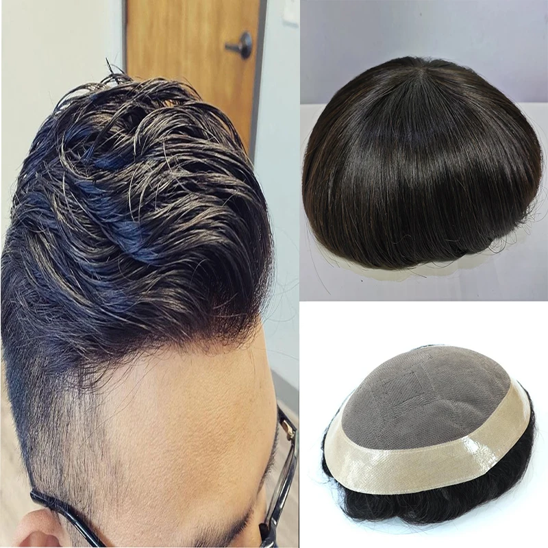 6*8 7*9 Men Toupee Durable 130% Density Man Wig Natural Hair Mono Base Indian Real Human Hair Wig Toupee Replacement System Unit