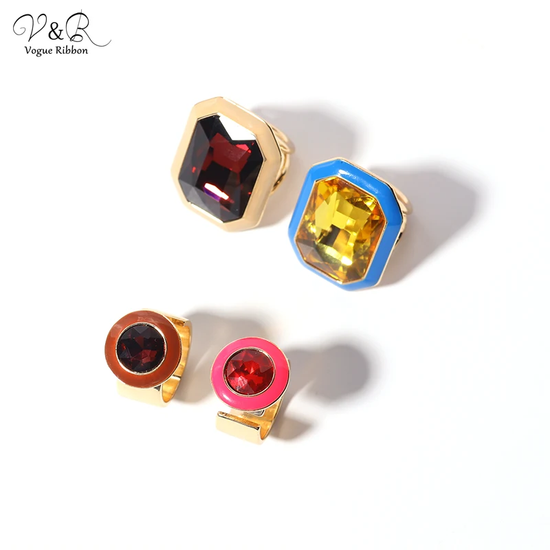 

New Fashion Jewelry Open Adjustable Epoxy Ring With Round Glass Rhinestones and Epoxy Ring With Square Glass Rhinestones Colors