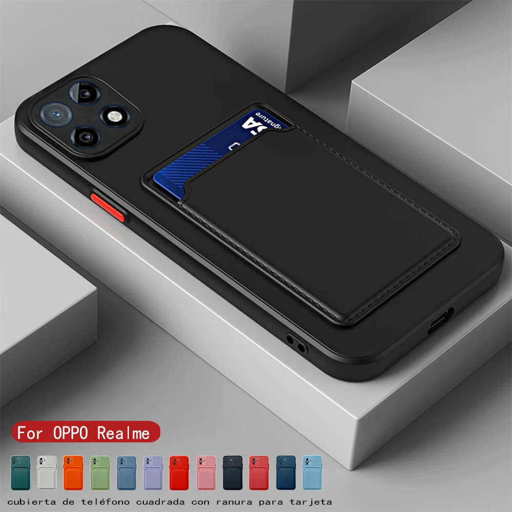 card slot wallet soft square bumper silicone back covers for oppo realme c21 8 pro reno 6 5 lite find x3 a94 a74 f19 phone cases free global shipping