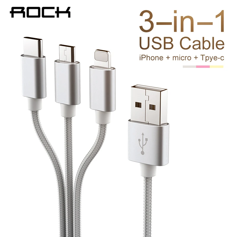 ROCK USB кабель для iPhone 11 XS Max XR X 8 7 6 для Xiaomi samsung зарядное устройство 3 в 1 Micro usb type C зарядное устройство Шнур