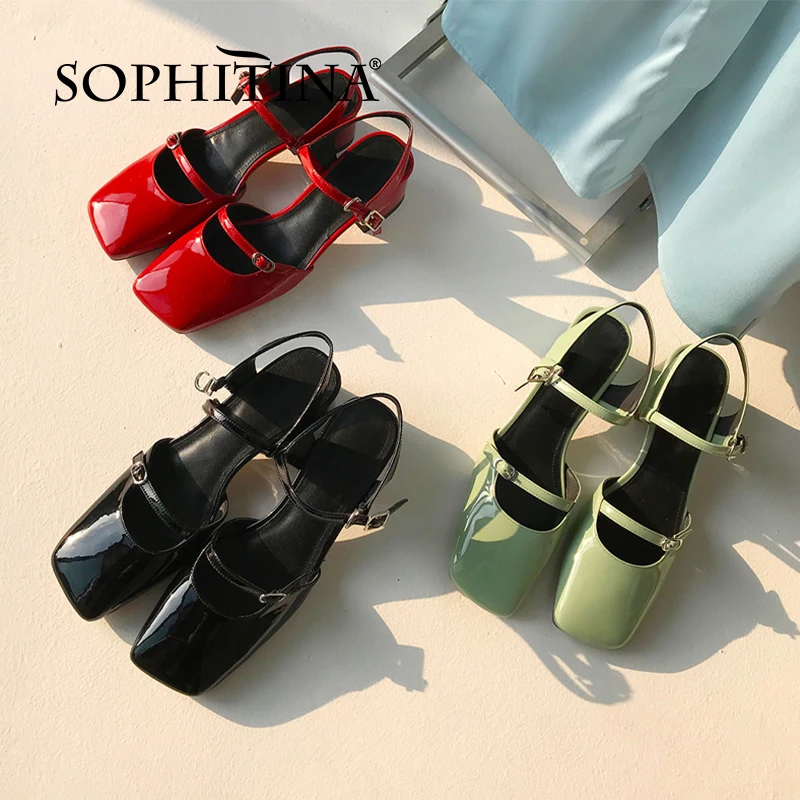 

SOPHITINA Square Heel Sweet Women Shoes Sandals Summer Fashion Solid Comfortable Dressing New Casual Patent Leahter Buckle FO260