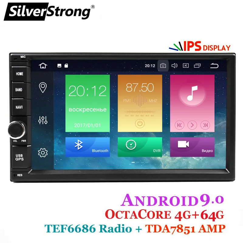 SilverStrong Android9.0 8 ядерный 4G 64G Универсальный 2Din радио Автомобильный gps двойной DIN радио TEF6686 мультимедиа авторадио-XJ7001