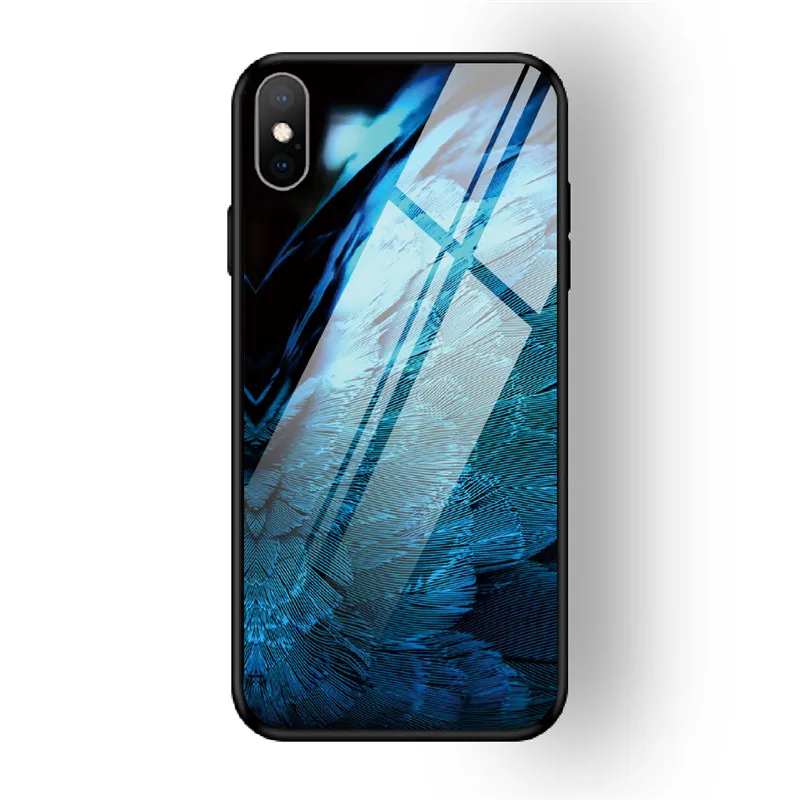 Чехол для iPhone X XS MAX XR для 6 6S 7 8 PLUS чехол из закаленного стекла с перьями красный желтый задняя чехол для iPhone 5 5S SE Funda
