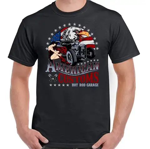 Лидер продаж, футболка с рисунком американской таможни, гаража, флага, орела, машины, двигателя, футболка с коротким рукавом, графическая фут...