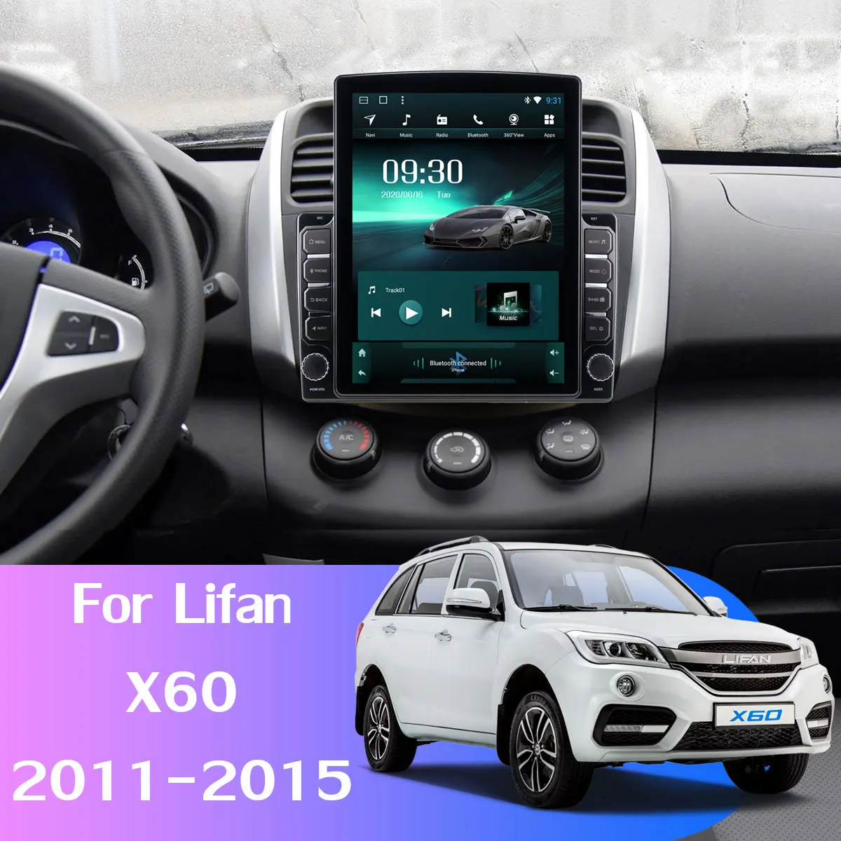 Android auto 9.7" Vertical Style Car Media Player GPS For Lifan X60 2011-2015 10 360 4*AHD Camera PX6 4+64G SPDIF Radio | Автомобили и