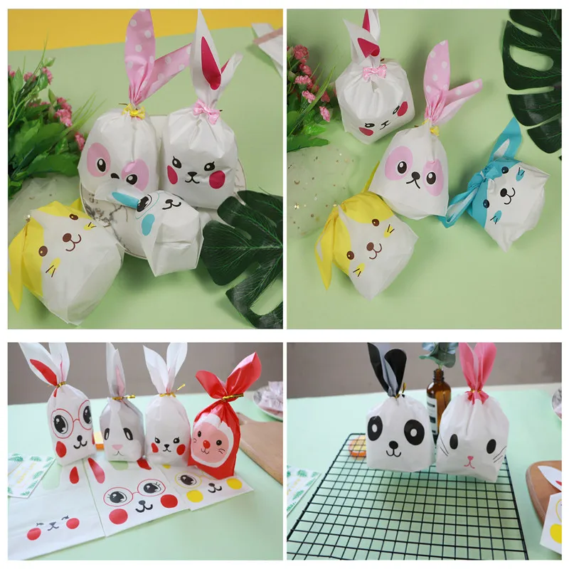 50 шт./упак. милый кролик ухо конфеты сумки Банни печенья упаковывая Пластик мешок
