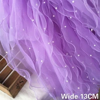 13cm wide three layers organza 3d lace fabric ruffle trim beaded fringe ribbon wedding dress princess fluffy skirts sewing decor
