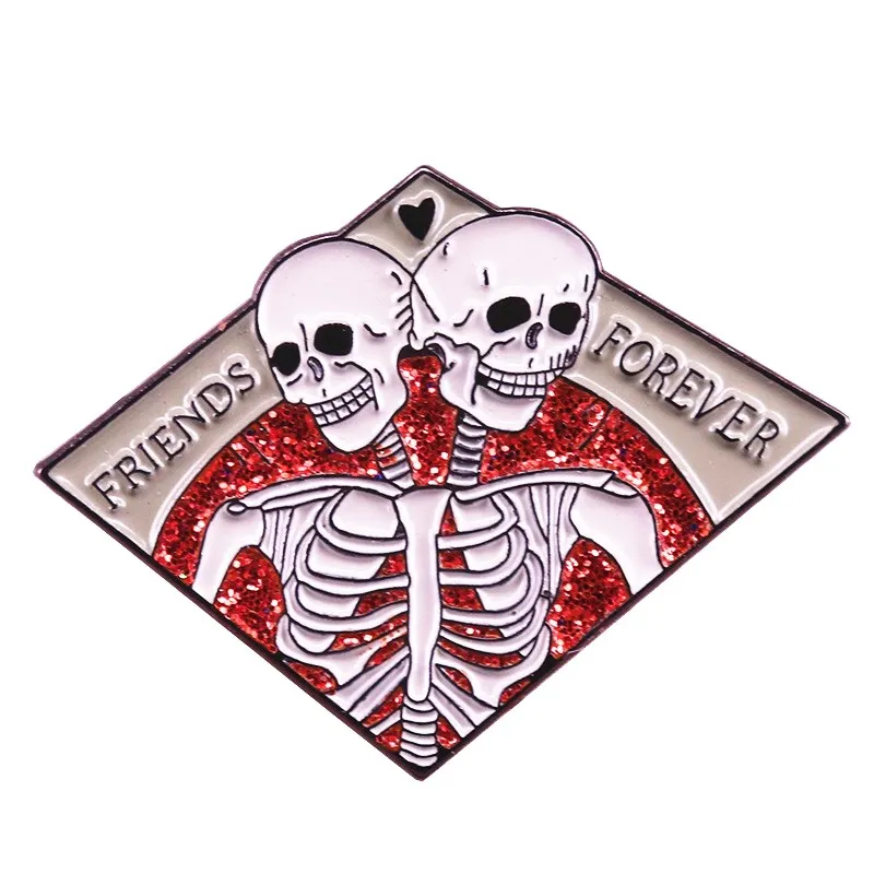 ХОЗЕНГ Брошь Сияющие близняшки Карикатура Сиамский череп Значок Вечные друзья Эмалевый штырь Хэллоуинский смешной подарок ХС_899