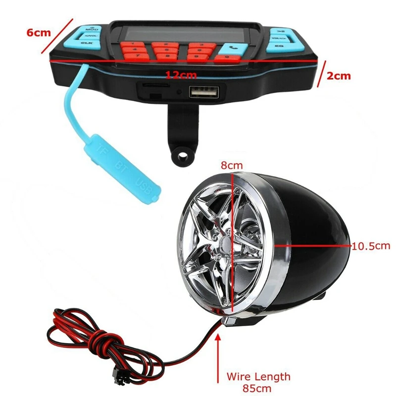 

Motorcycle Bluetooth Handlebar Speaker Radio Audio MP3 Player Amp System ATV UTV Black