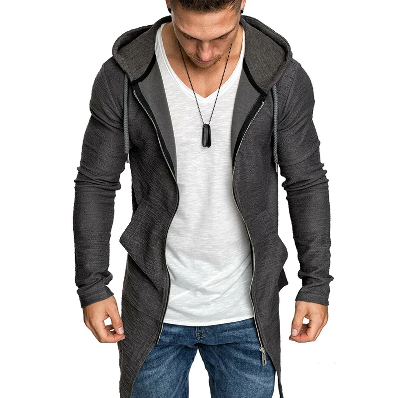 Мужская Осенняя толстовка повседневный длинный кардиган с капюшоном свитшот