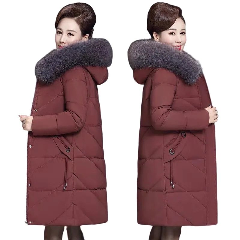 Зимняя куртка для женщин среднего возраста размера плюс 6XL парка с капюшоном и