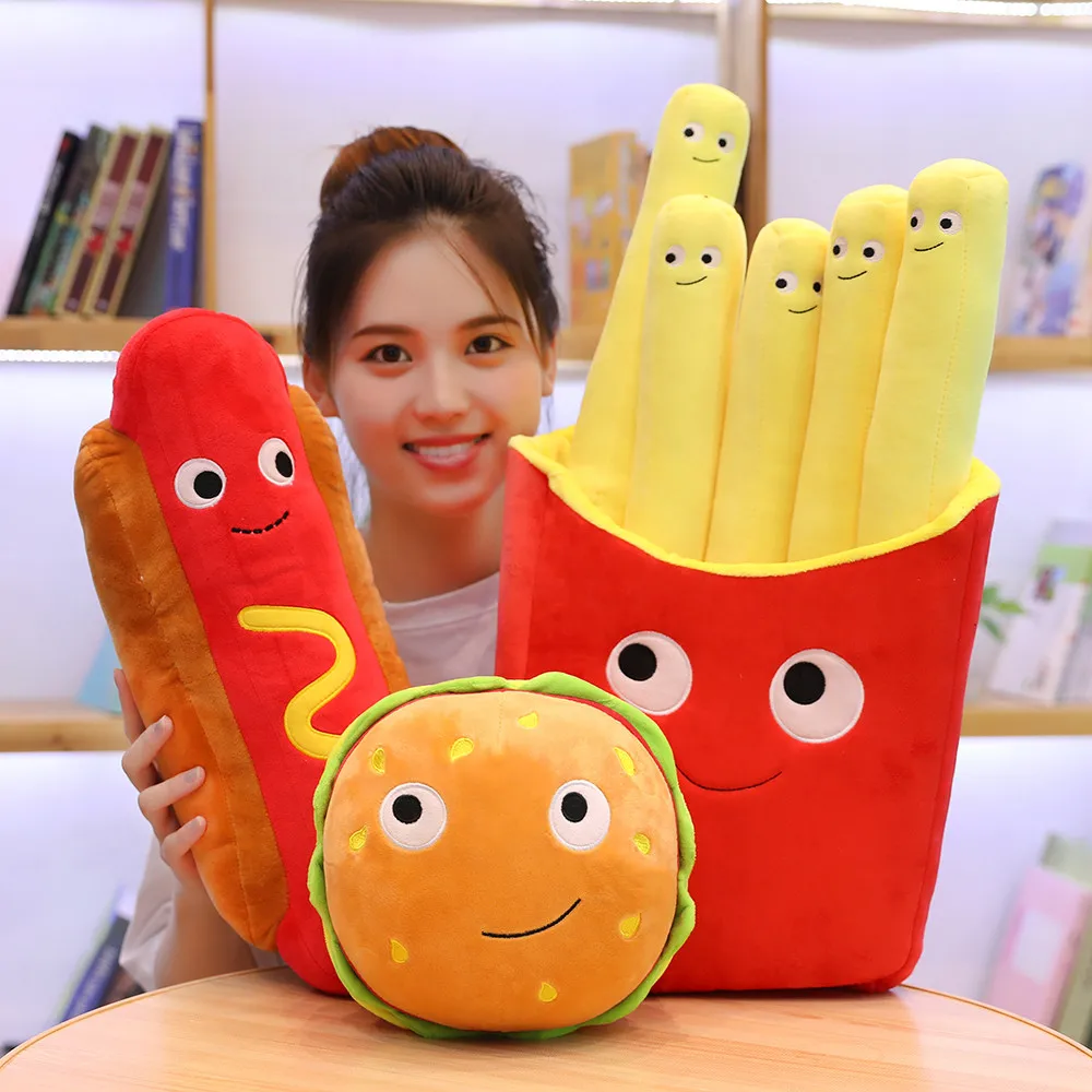 

1PC 20-70cm Food Plush Toy Cartoon Snack Pillow Hamburger Sausage Popcorn Chips Bread Ice Cream Stuffed Girl Gift