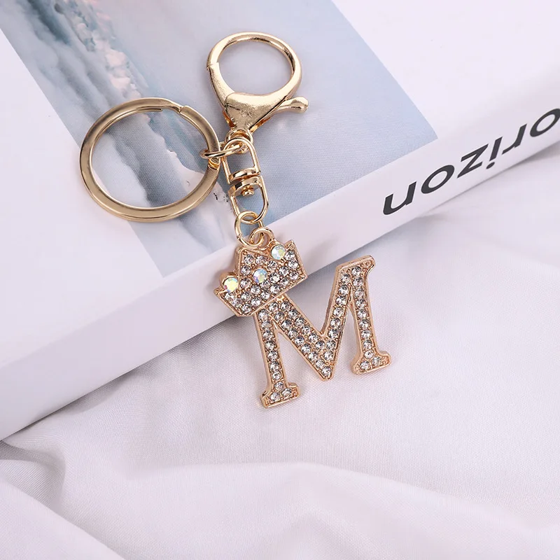 

Korean Zinc Alloy Rhinestone Crown Letter Keychain Women Cute Shoulder Bag Backpack Pendant Luxury Alphabet A-Z Car Key Chain