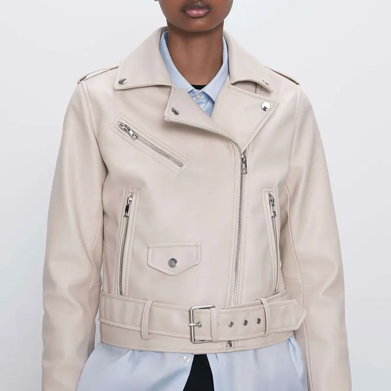 

Za Women Jacket leather Locomotive Jackets Coat Vintage Autumn 2021 Woman Coat Casual Long Sleeve Zipper Ladies Fashion Tops