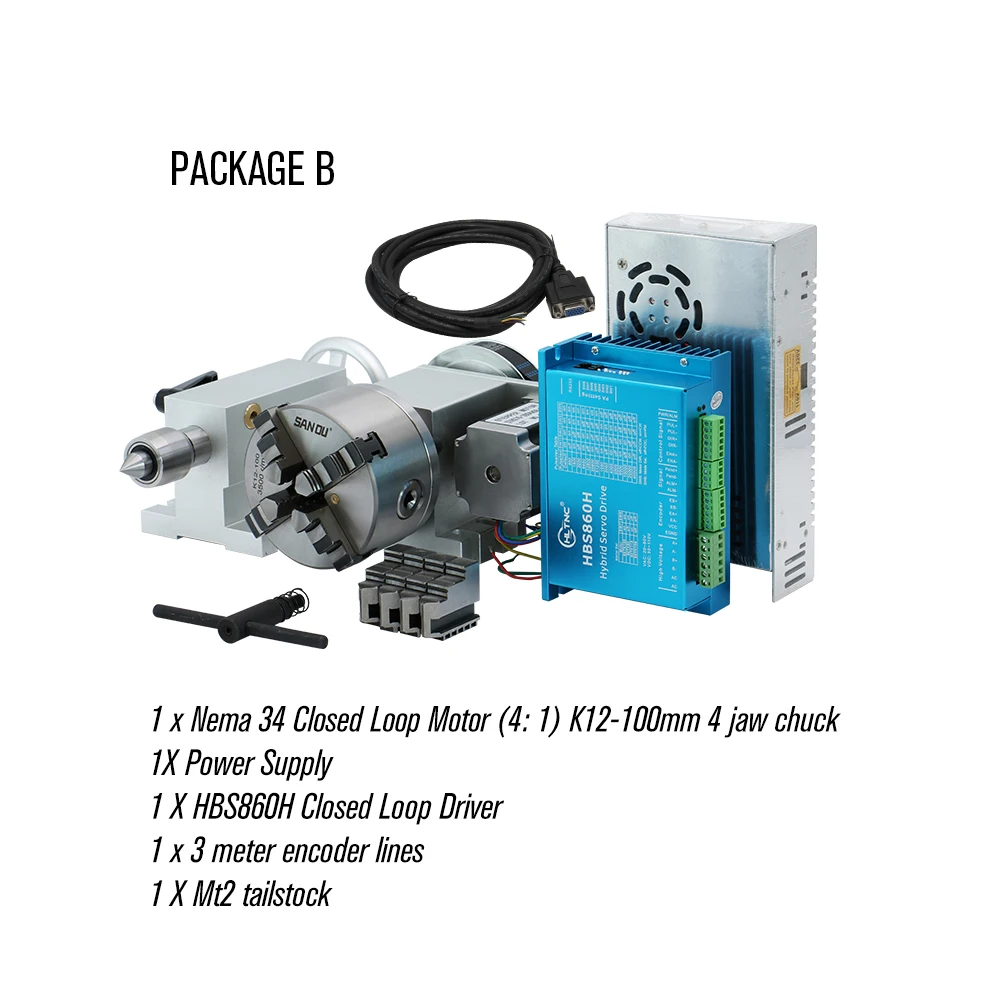 Nema 34 4.5N close loop motor (4:1) K12 100mm 4 кулачковый патрон 100 мм CNC я ось A aixs роторная + Mt2 задний