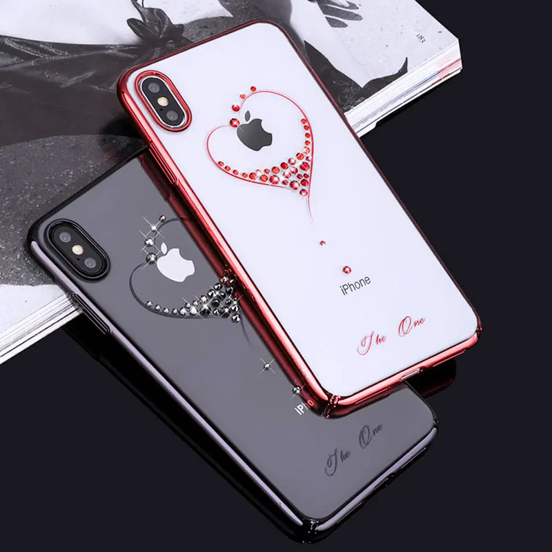 Блестящий тонкий чехол для iPhone XS/XS Max 6 5/X жесткий с кристаллами и бриллиантами