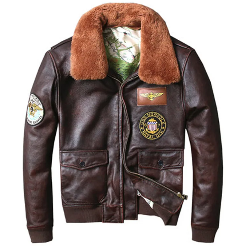 Винтажные мужские куртки G1 Air Force Pilot, Куртки из натуральной кожи, куртки из воловьей кожи, коричневые мотоциклетные кожаные пальто для мужчин - Цвет: brown